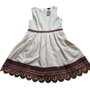 Anthropologie let me be dress linen blend embroidered scalloped sleeveless SZ XL